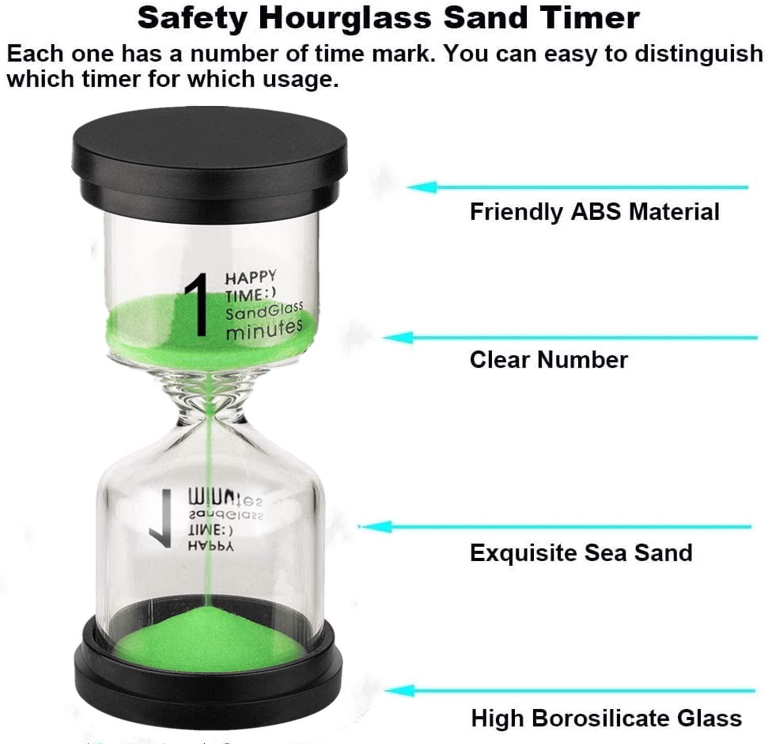 Suliao Sand Timer 1 Minute Hourglass: Green Sand Clock, Small Sand Watch 1 Min, Color Hour Glass Sandglass For Kids, Teacher, Ga